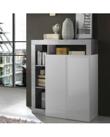 Buffet HAMBURG – Blanc laqué brillant / Béton